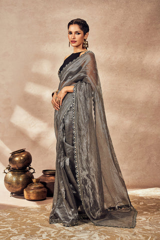 Black striped zari sari and blouse