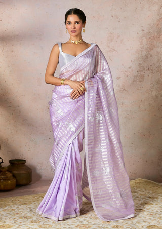 Lilac striped zari sari and blouse