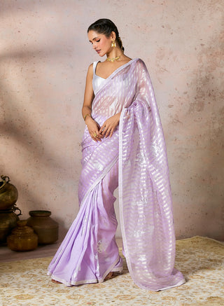 Lilac striped zari sari and blouse