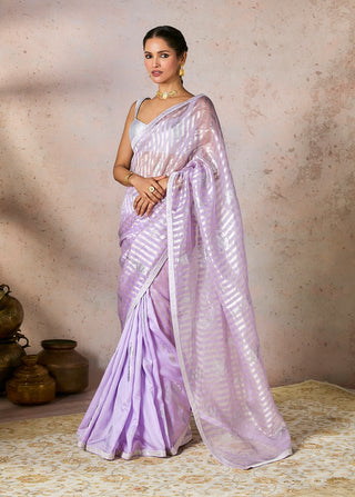 Lilac striped zari sari and blouse