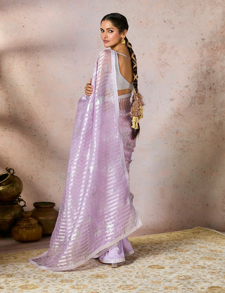 Lilac striped zari sari and blouse