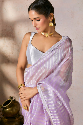 Lilac striped zari sari and blouse