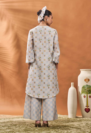 Powder Blue Checkers Bloom Tunic And Pants by House Of Masaba available on Indiaspopup.com