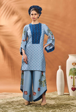 Powder Blue Spade Blossom Tunic And Pants by House Of Masaba available on Indiaspopup.com