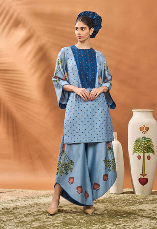 Powder Blue Spade Blossom Tunic And Pants by House Of Masaba available on Indiaspopup.com