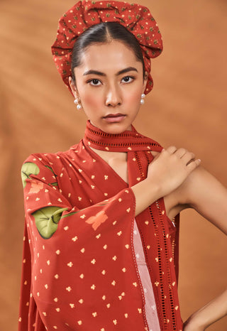 Red Meadow One Shoulder Tunic And Pants by House Of Masaba available on Indiaspopup.com