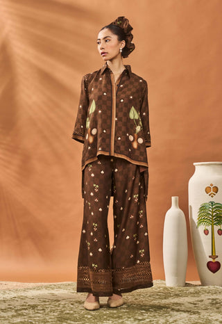 Brown Checkers Bloom Tunic And Skirt by House Of Masaba available on Indiaspopup.com