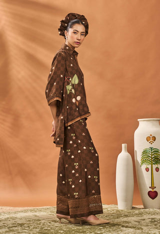 Brown Checkers Bloom Tunic And Skirt by House Of Masaba available on Indiaspopup.com