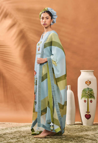 Powder Blue Spades Blossom Kurta Set by House Of Masaba available on Indiaspopup.com