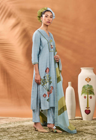 Powder Blue Spades Blossom Kurta Set by House Of Masaba available on Indiaspopup.com