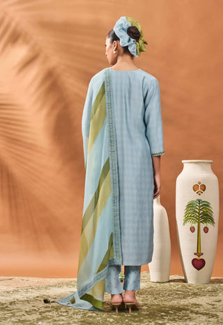 Powder Blue Spades Blossom Kurta Set by House Of Masaba available on Indiaspopup.com