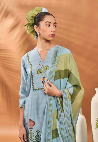 Powder Blue Spades Blossom Kurta Set by House Of Masaba available on Indiaspopup.com
