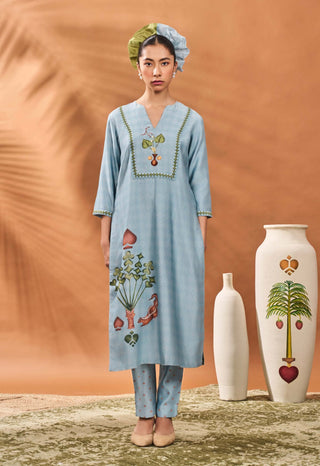 Powder Blue Spades Blossom Kurta Set by House Of Masaba available on Indiaspopup.com