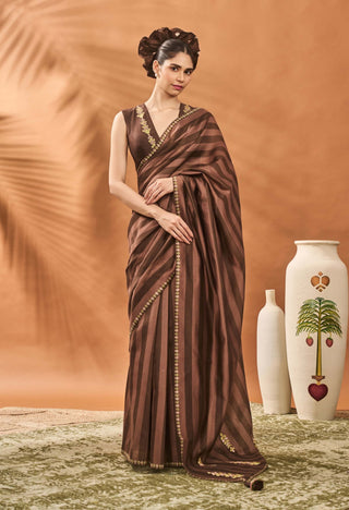 Mocha Mosaic Sari And Blouse by House Of Masaba available on Indiaspopup.com