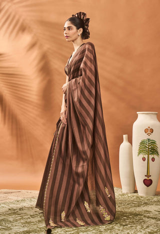 Mocha Mosaic Sari And Blouse by House Of Masaba available on Indiaspopup.com