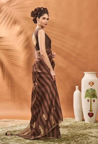Mocha Mosaic Sari And Blouse by House Of Masaba available on Indiaspopup.com