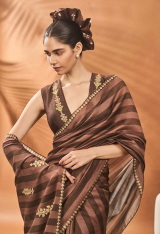 Mocha Mosaic Sari And Blouse by House Of Masaba available on Indiaspopup.com