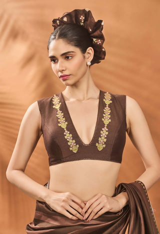 Mocha Mosaic Sari And Blouse by House Of Masaba available on Indiaspopup.com