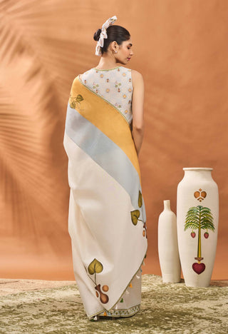 Ivory stripe garden grid sari and blouse