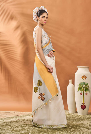 Ivory stripe garden grid sari and blouse