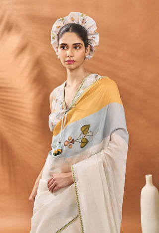 Ivory stripe garden grid sari and blouse