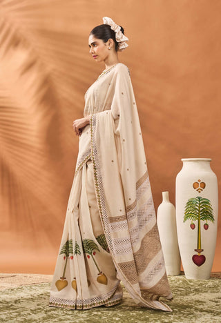 Ivory Tree Of Hearts Sari And Blouse by House Of Masaba available on Indiaspopup.com