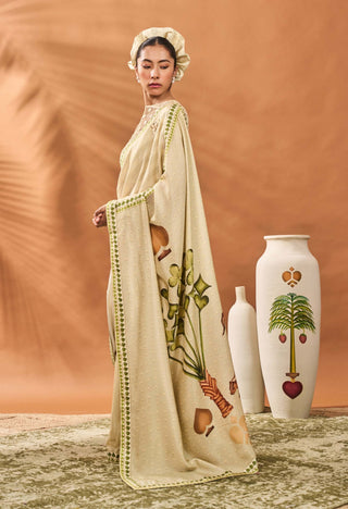 Sage Green Striped All Fours Sari And Blouse by House Of Masaba available on Indiaspopup.com