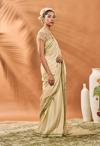 Sage Green Striped All Fours Sari And Blouse by House Of Masaba available on Indiaspopup.com