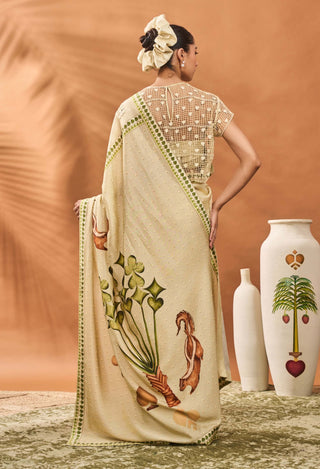 Sage Green Striped All Fours Sari And Blouse by House Of Masaba available on Indiaspopup.com