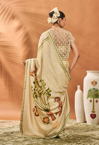 Sage Green Striped All Fours Sari And Blouse by House Of Masaba available on Indiaspopup.com
