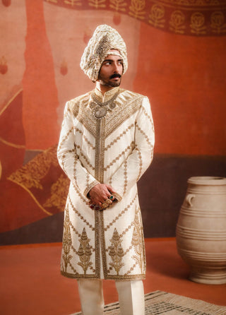 Ivory malai burfi sherwani set