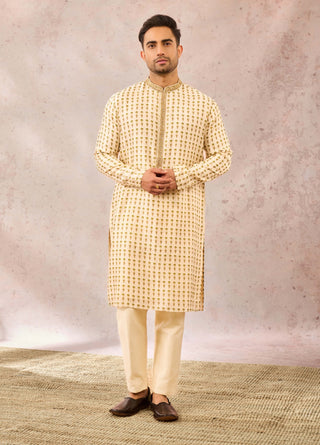 House Of Masaba Men Malai Ivory Burfi Kurta available on indiaspopup