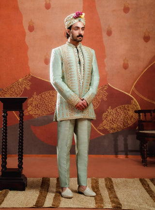 Sage Green Kashni Raja Koti Set by House Of Masaba Men available on Indiaspopup.com