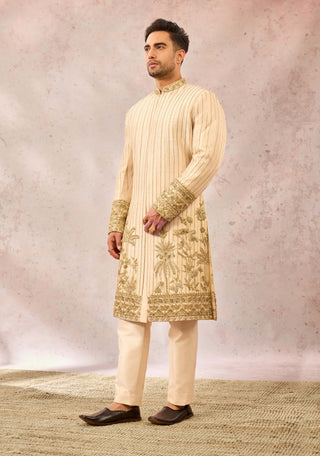 Beige malai chamcham sherwani set