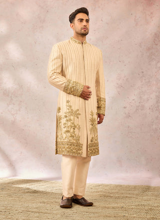 Beige malai chamcham sherwani set