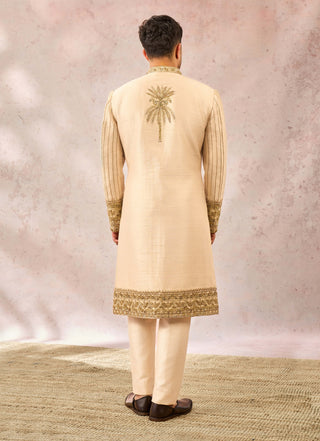 Beige malai chamcham sherwani set