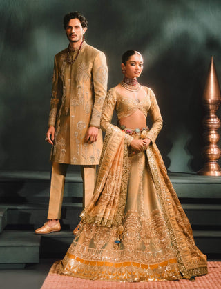 Beige Kesar Varak Sherwani Set by House Of Masaba Men available on Indiaspopup.com