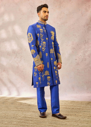 Navy blue neel bahar sherwani set