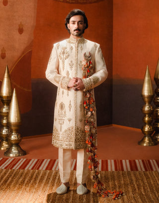 Beige matka kulfi sherwani set