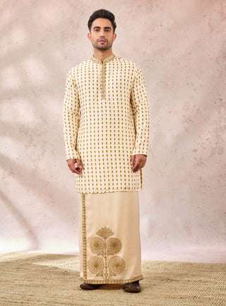 House Of Masaba Men Ivory Kalakand Veshti Dhoti And Kurta available on indiaspopup