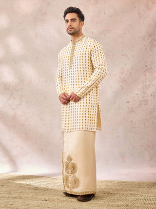 House Of Masaba Men Ivory Kalakand Veshti Dhoti And Kurta available on indiaspopup