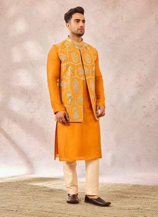 House Of Masaba Men Rust Bundi And Kurta Set available on indiaspopup