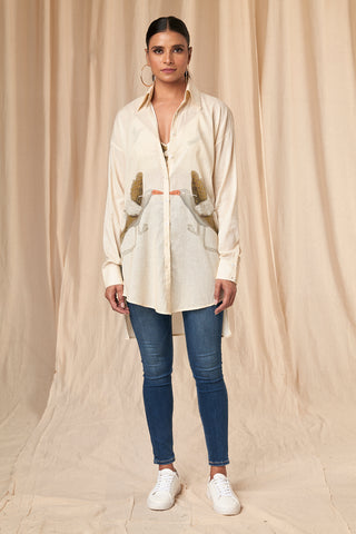 House Of Masaba-Emily Ivory Gold Finch Shirt-INDIASPOPUP.COM