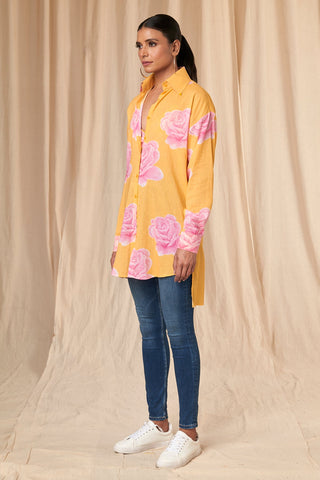 House Of Masaba-Emily Sunshine Yellow Rosy Shirt-INDIASPOPUP.COM