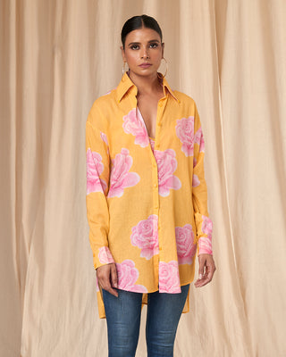 House Of Masaba-Emily Sunshine Yellow Rosy Shirt-INDIASPOPUP.COM