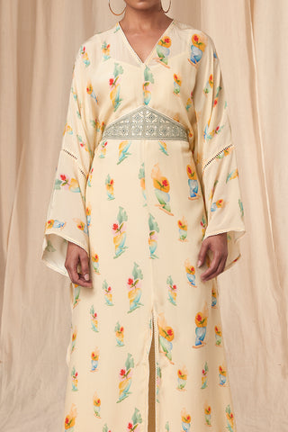House Of Masaba-Daphne Ivory Kaftan Dress With Belt-INDIASPOPUP.COM