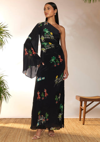 Black tropicool one shoulder dress