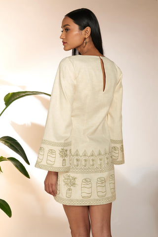 House Of Masaba-Ivory Embroidery Mini Dress-INDIASPOPUP.COM
