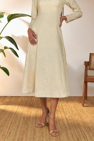 House Of Masaba-Ivory Full Sleeved Embroidered Dress-INDIASPOPUP.COM