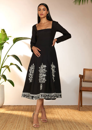 Black embroidered panel dress